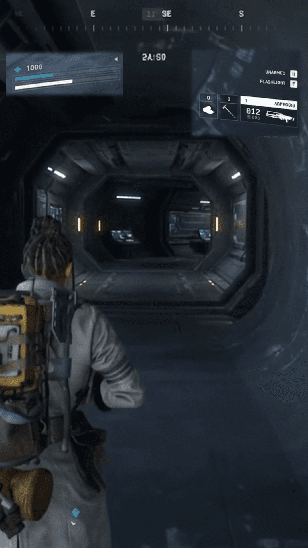 ARC Raiders vertical Short using Gaming HUD layout showing restored health, shield, weapons, ammo, and inventory widgets around centered action