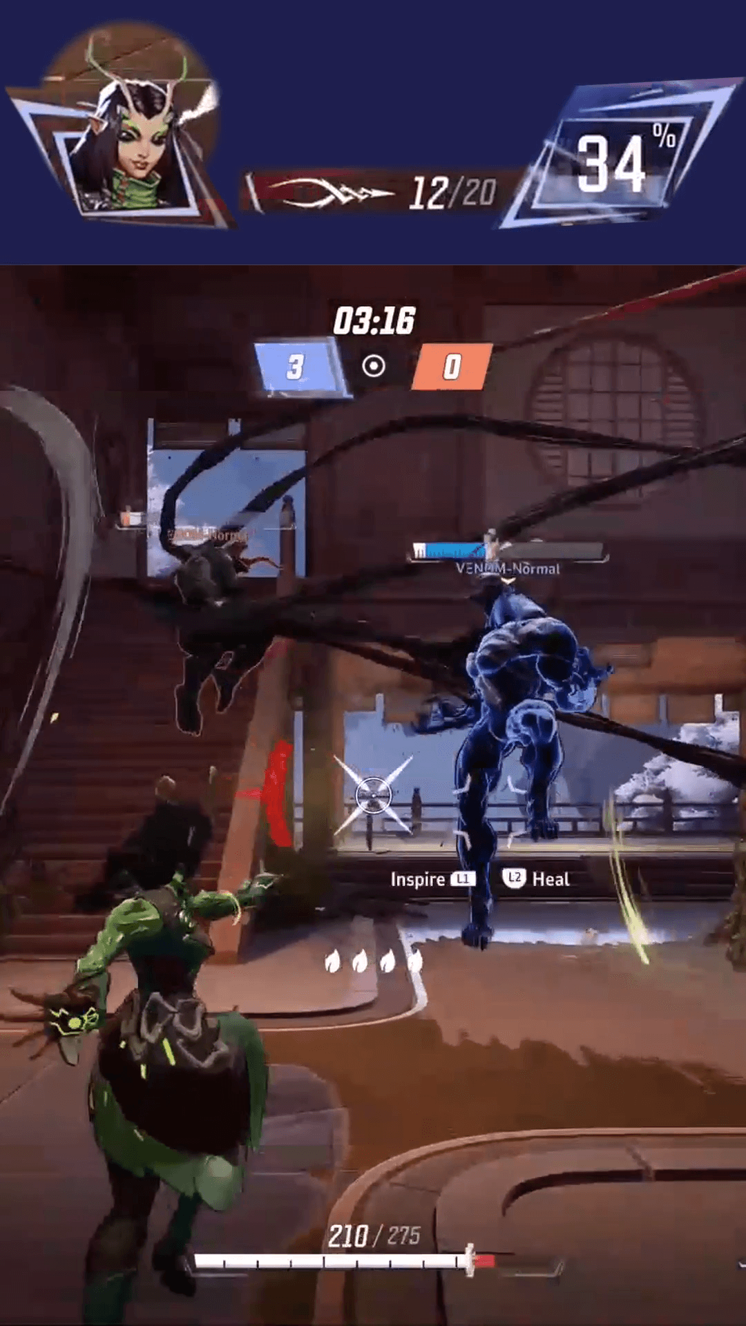 Marvel Rivals vertical Short using Gaming HUD Split layout showing hero portrait, ultimate charge, and health bar