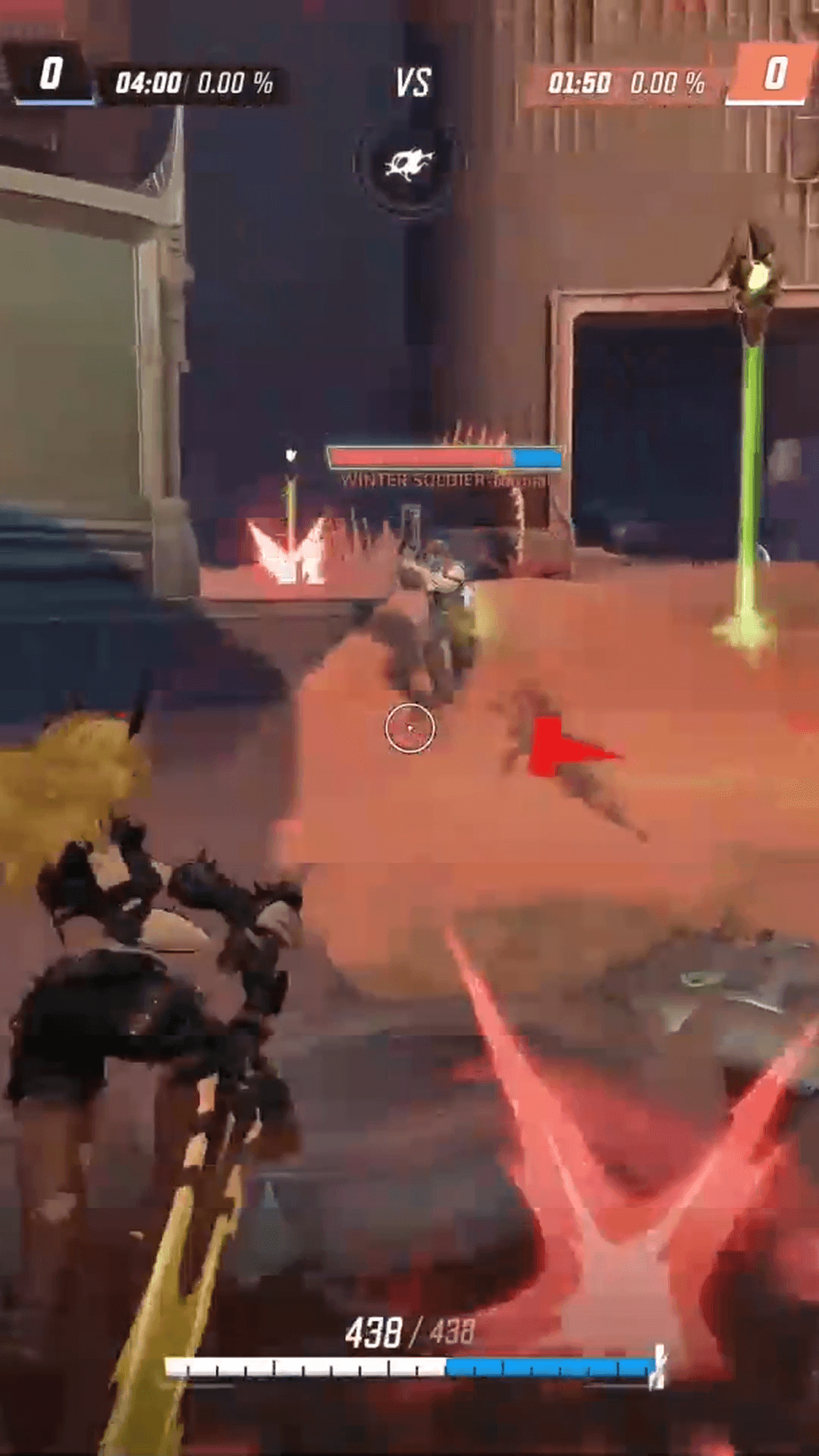 Marvel Rivals gameplay with standard vertical crop where hero portrait and ultimate charge are cut off by the 9:16 boundaries