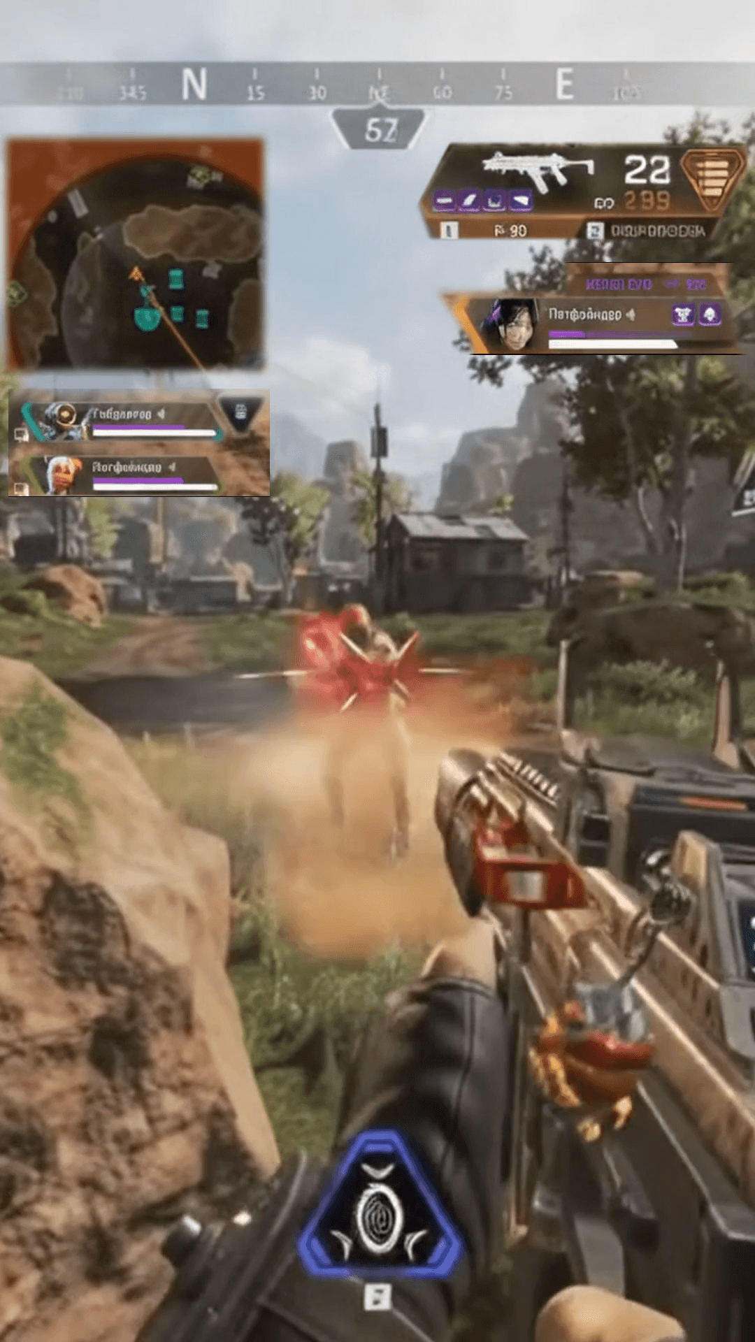 Vertical gameplay Short with Gaming HUD layout showing repositioned minimap, squad status, weapons, and health